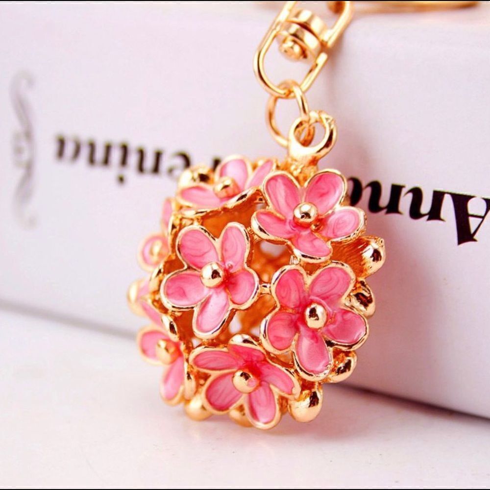 Pink Flower Cluster Keychain Charm